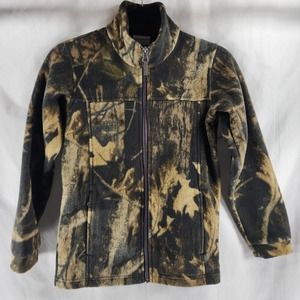 Kids Size Medium Columbia Full Zip Fleece Print Woods Polyester Brown & Green